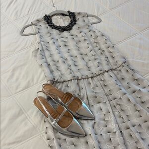 Nordstrom Silk Geometric Gray Midi Dress